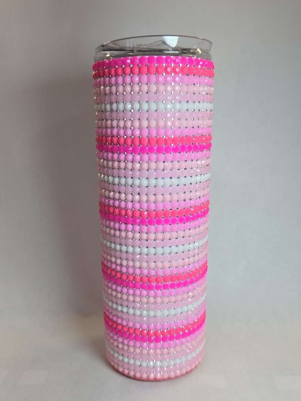 Pink Ombre Beaded Rhinestone Tumbler
